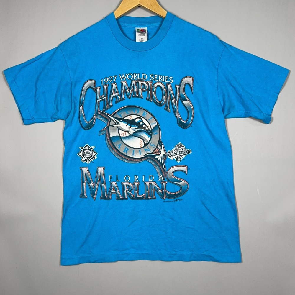 Vintage 1997 Florida Marlins Champions 90s Single Stitch‎ T-Shirt Mens Large MLB